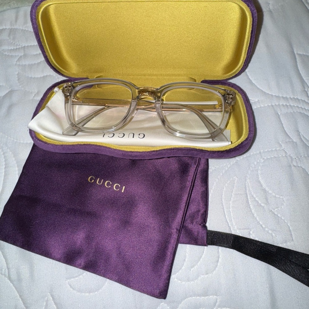 Gucci Clear Glasses with Purple and Gold Case